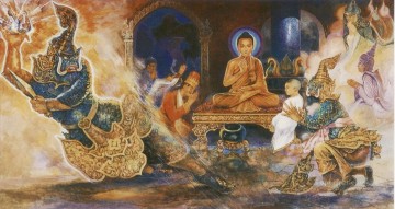  budismo Arte - buda domó a un ogro celestial alavaka que se refugió en la triple joya del budismo Budismo